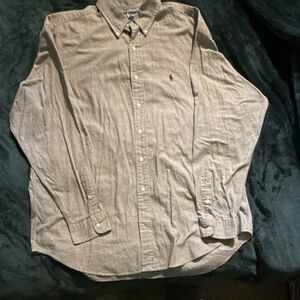 Ralph Lauren Men's Gray White Check Long Sleeve Button-Up Shirt